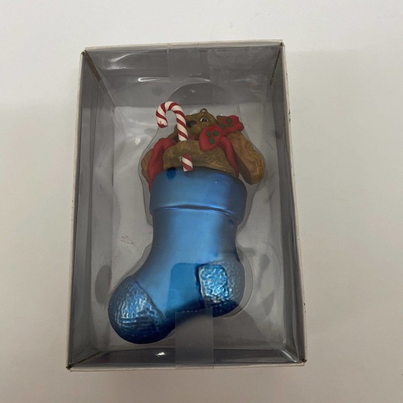 Department 56 Large Glass Christmas Noel Stocking Dog Ornament‎ - Picture 10 of 11